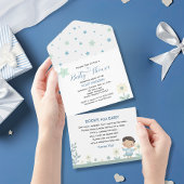 Pastel Saliegroen Schattig Jochie met Sterren en B All In One Uitnodiging