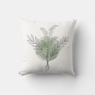 Pastel Saliegroene Lijnkunst Lelietje-van-dalen Kussen