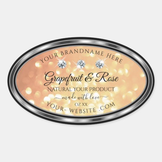 Pastel Salmon Glitter Product Labels met diamanten (Voorkant)