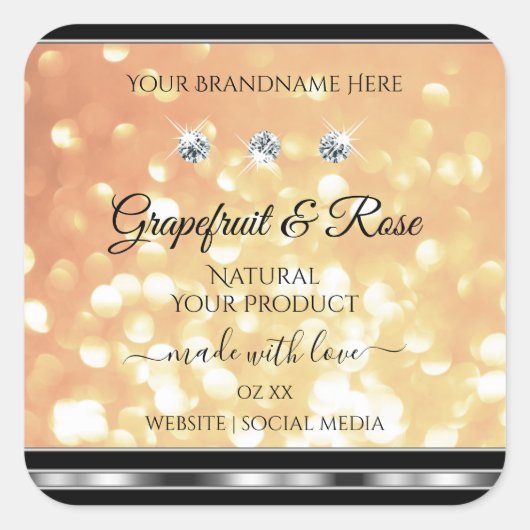 Pastel Salmon Glitter Product Labels met diamanten (Voorkant)