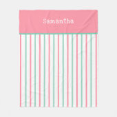 Pastel Salmon Roze Blauwgroen Groene Strepen Naam Fleece Deken (Voorkant)