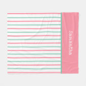 Pastel Salmon Roze Blauwgroen Groene Strepen Naam Fleece Deken (Voorkant (Horizontaal))