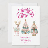 Pastel Santa and Reindeer Christmas Feestdagenkaart (Voorkant)