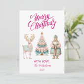 Pastel Santa and Reindeer Christmas Feestdagenkaart (Staand voorkant)