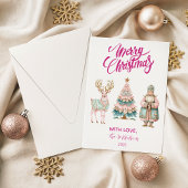 Pastel Santa and Reindeer Christmas Feestdagenkaart