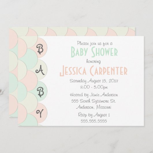 Pastel Scallops Baby Shower Invitations Kaart (Voorkant / Achterkant)