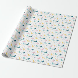 Pastel Scandi Birds Pattern Custom Name Nursery Cadeaupapier