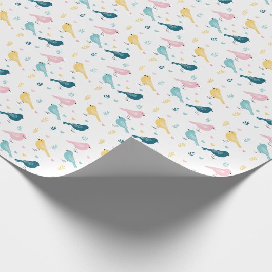 Pastel Scandi Birds Pattern Custom Name Nursery Cadeaupapier (Hoek)
