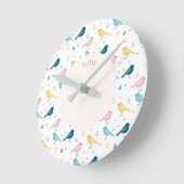 Pastel Scandi Birds Pattern Custom Name Nursery Ronde Klok (Hoek)