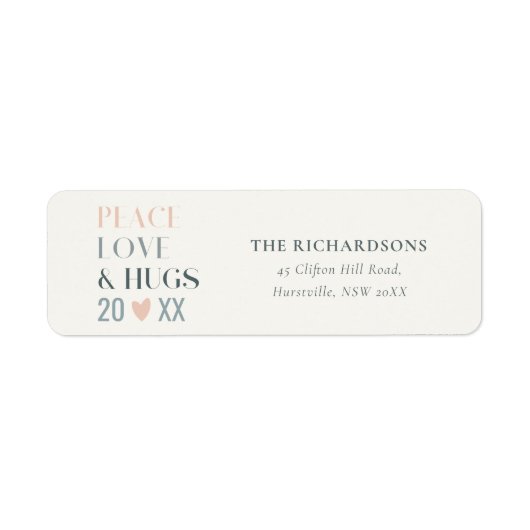 Pastel Scandi Blush Grey Peace Love & Hugs 2023 Etiket (Voorkant)