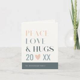 Pastel Scandi Blush Grey Peace Love & Hugs 2023 Feestdagen Kaart