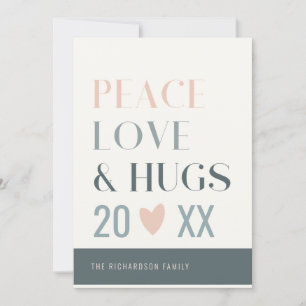 Pastel Scandi Blush Grey Peace Love & Hugs 2023 Feestdagenkaart