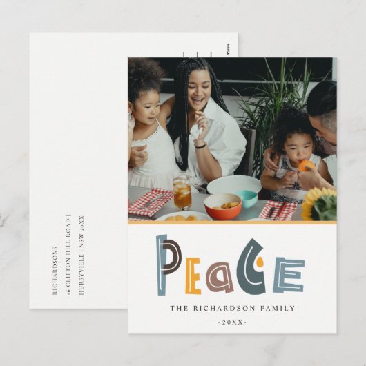 Pastel Scandi Geel Grijs Foto Vrede Kerstmis Feestdagenkaart (Voorkant / Achterkant)