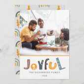 Pastel Scandi Geel Grijs Tekst Joyful Kerstmis Feestdagenkaart (Voorkant / Achterkant)