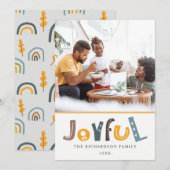 Pastel Scandi Geel Grijs Tekst Joyvolle Kerstmis Feestdagenkaart (Voorkant / Achterkant)