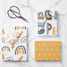 Pastel Scandi Rainbow Tree Text Peace Kerstmis Inpakpapier Vel