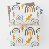 Pastel Scandi Rainbow Tree Text Peace Kerstmis Inpakpapier Vel (In situ)