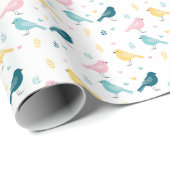 Pastel Scandi Vogels Patroon Aangepaste Naam Slaap Cadeaupapier (Rol Hoek)