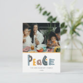 Pastel Scandi Yellow Grey Photo Peace Kerstmis Feestdagenkaart (Staand voorkant)