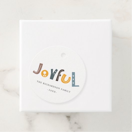 Pastel Scandi Yellow Grey Text Joyful Kerstmis Bedankjes Labels (In situ)