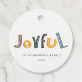 Pastel Scandi Yellow Grey Text Joyful Kerstmis Bedankjes Labels (Voorkant)