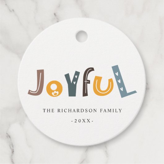 Pastel Scandi Yellow Grey Text Joyful Kerstmis Bedankjes Labels (Voorkant)