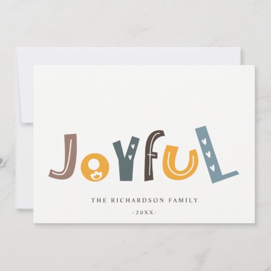 Pastel Scandi Yellow Grey Text Joyful Kerstmis Feestdagenkaart (Voorkant)