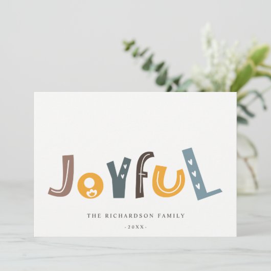 Pastel Scandi Yellow Grey Text Joyful Kerstmis Feestdagenkaart (Staand voorkant)