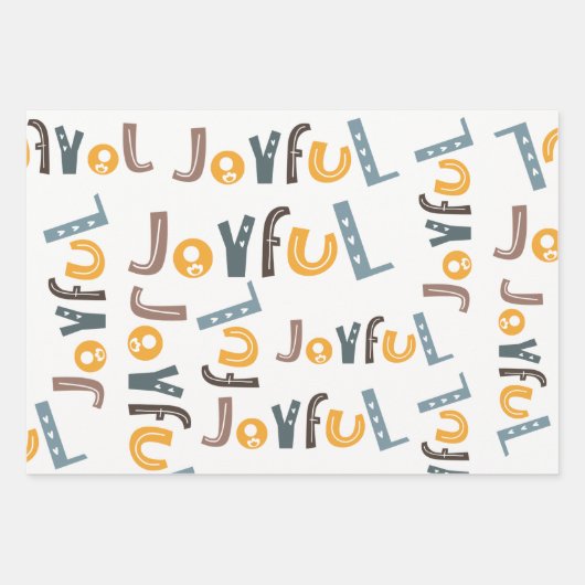 Pastel Scandi Yellow Grey Text Joyful Kerstmis Inpakpapier Vel (Voorkant 2)