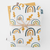 Pastel Scandi Yellow Grey Text Joyful Kerstmis Inpakpapier Vel (In situ)