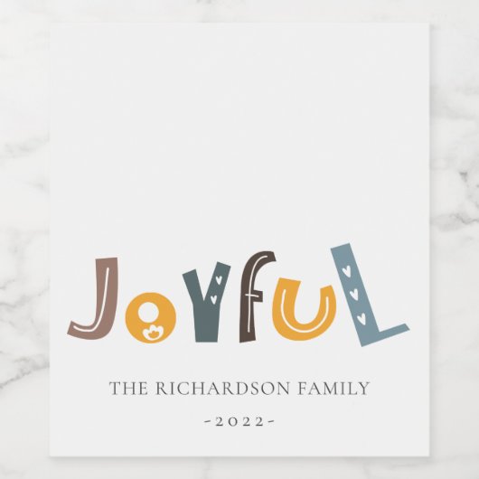 Pastel Scandi Yellow Grey Text Joyful Kerstmis Wijn Etiket (Enkel label)