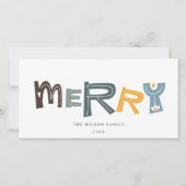 Pastel Scandi Yellow Grey Text Merry Kerstry Feestdagenkaart (Voorkant)