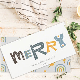 Pastel Scandi Yellow Grey Text Merry Kerstry Feestdagenkaart