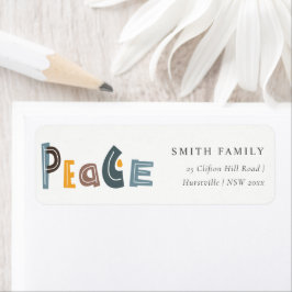 Pastel Scandi Yellow Grey Text Peace Kerstmis Etiket