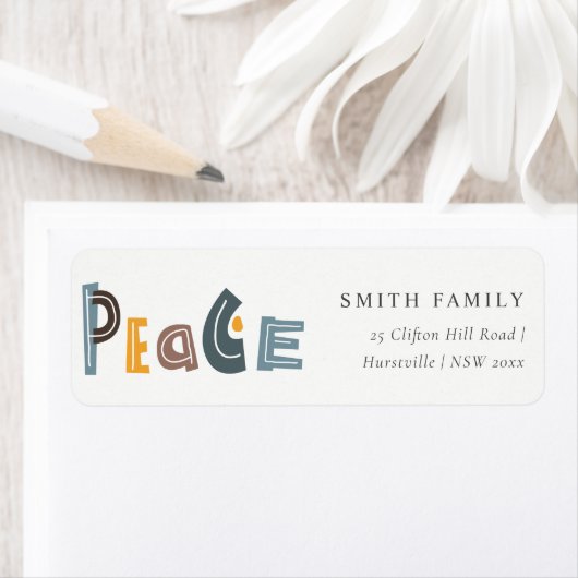 Pastel Scandi Yellow Grey Text Peace Kerstmis Etiket (Insitu)