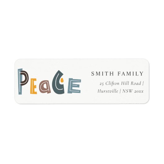 Pastel Scandi Yellow Grey Text Peace Kerstmis Etiket (Voorkant)