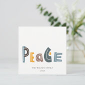 Pastel Scandi Yellow Grey Text Peace Kerstmis Feestdagenkaart (Staand voorkant)