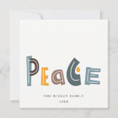 Pastel Scandi Yellow Grey Text Peace Kerstmis Feestdagenkaart (Voorkant)