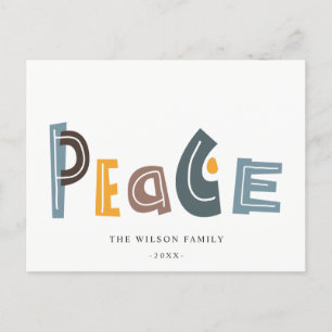 Pastel Scandi Yellow Grey Text Peace Kerstmis Feestdagenkaart