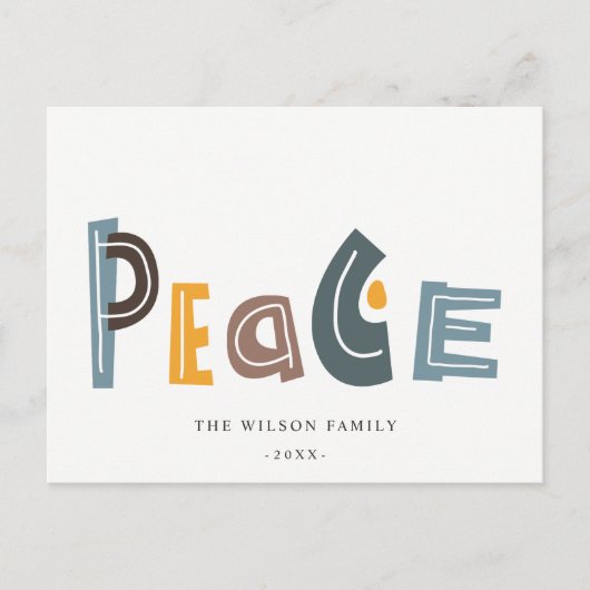 Pastel Scandi Yellow Grey Text Peace Kerstmis Feestdagenkaart (Voorkant)