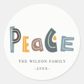 Pastel Scandi Yellow Grey Text Peace Kerstmis Ronde Sticker (Voorkant)