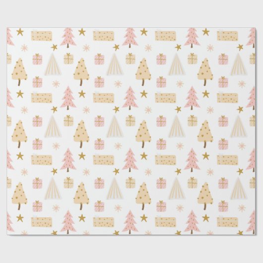 Pastel Scandinavian kerstpattern Beige roze Cadeaupapier (Vlak)