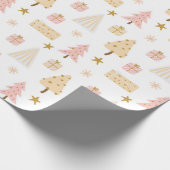 Pastel Scandinavian kerstpattern Beige roze Cadeaupapier (Hoek)
