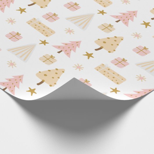 Pastel Scandinavian kerstpattern Beige roze Cadeaupapier (Hoek)
