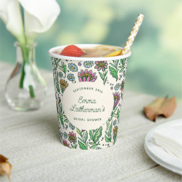 Pastel Scandinavisch Bloemen Vrijgezellenfeest Papieren Bekers