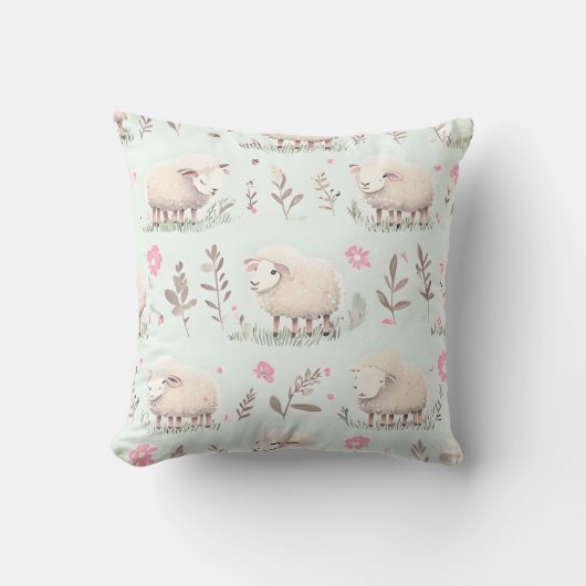 Pastel Schaap en Worpkussen met Bloemmotief Kussen (Voorkant)