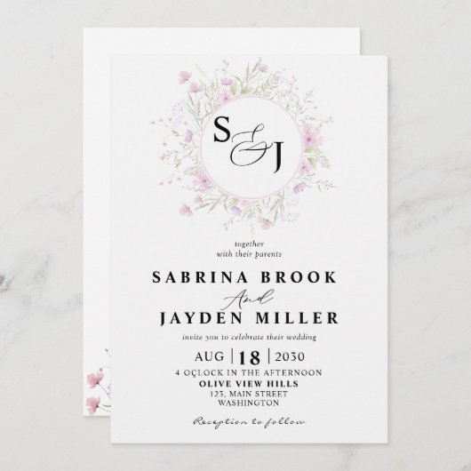 Pastel Schaduw Blozende Roze Wilde Bloemen Trouw U Kaart (Voorkant / Achterkant)