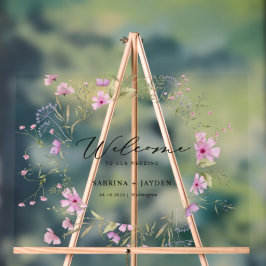 Pastel schaduw roze wilde bloemen bruiloft welkom acryl bord