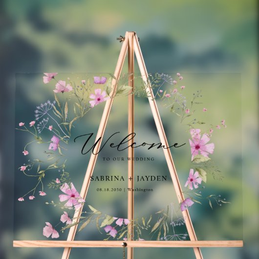 Pastel schaduw roze wilde bloemen bruiloft welkom acryl bord (Neutraal)