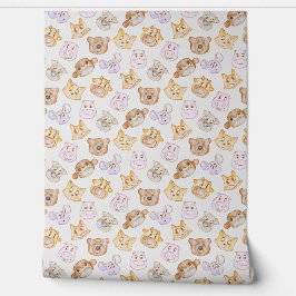 Pastel schattig dier gezichten hand-getrokken patr behang